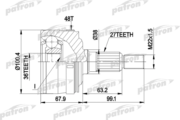 PCV1373 PATRON Шарнирный комплект, приводной вал (фото 1)