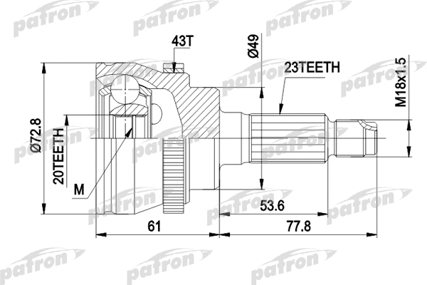 PCV1394 PATRON Шарнирный комплект, приводной вал (фото 1)