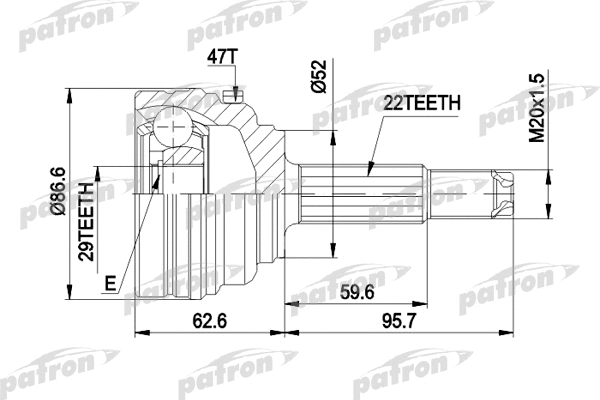 PCV1401 PATRON Шарнирный комплект, приводной вал (фото 1)