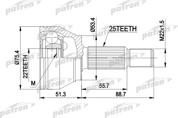 PCV1432 PATRON Шарнирный комплект, приводной вал (фото 1)
