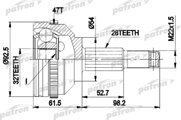 PCV1438 PATRON Шарнирный комплект, приводной вал (фото 1)