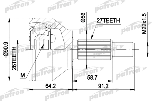 PCV1549 PATRON Шарнирный комплект, приводной вал (фото 1)