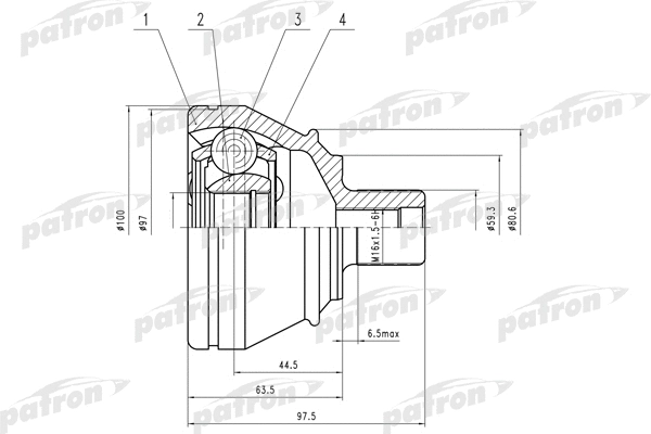PCV1552 PATRON Шарнирный комплект, приводной вал (фото 1)