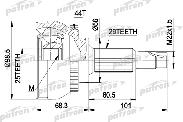 PCV1600 PATRON Шарнирный комплект, приводной вал (фото 1)