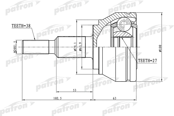PCV1633 PATRON Шарнирный комплект, приводной вал (фото 1)