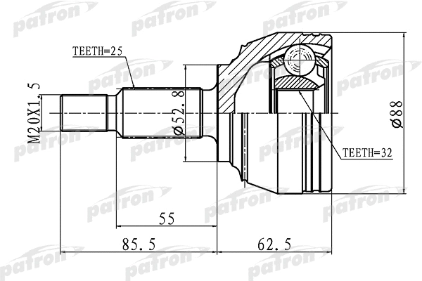 PCV1650 PATRON Шарнирный комплект, приводной вал (фото 1)