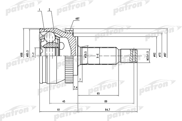 PCV1661 PATRON Шарнирный комплект, приводной вал (фото 1)
