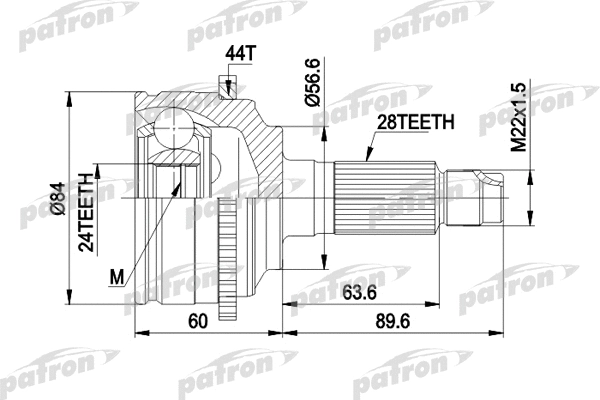 PCV3028 PATRON Шарнирный комплект, приводной вал (фото 1)