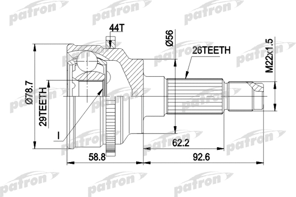 PCV3029 PATRON Шарнирный комплект, приводной вал (фото 1)