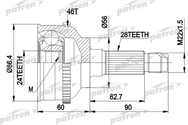PCV3295 PATRON Шарнирный комплект, приводной вал (фото 1)