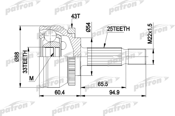 PCV3416 PATRON Шарнирный комплект, приводной вал (фото 1)