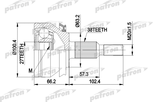 PCV4032 PATRON Шарнирный комплект, приводной вал (фото 1)