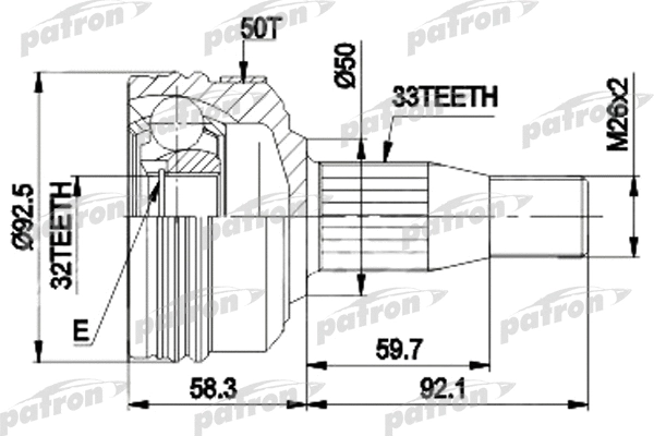 PCV8957 PATRON Шарнирный комплект, приводной вал (фото 1)