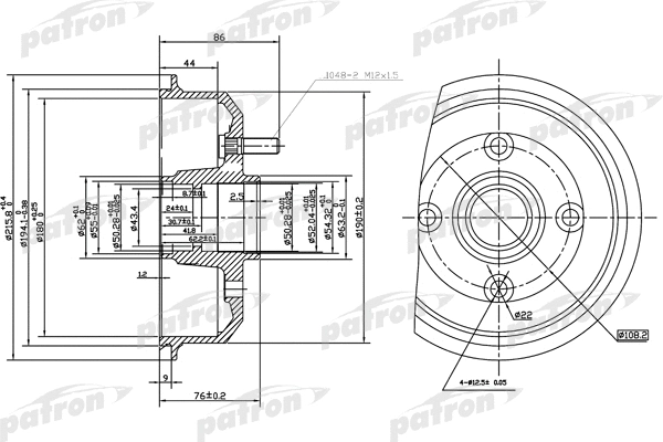 PDR1059 PATRON Тормозной барабан (фото 1)