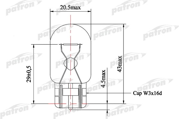 PLW21W PATRON Лампа накаливания, фонарь указателя поворота (фото 1)