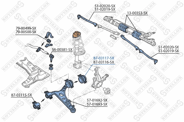 87-03117-SX STELLOX Подвеска, рычаг независимой подвески колеса (фото 1)