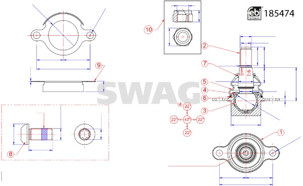 33 10 9936 SWAG Осевой шарнир, рулевая тяга (фото 1)