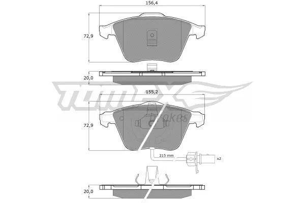 TX 13-14 TOMEX Brakes Комплект тормозных колодок, дисковый тормоз (фото 2)