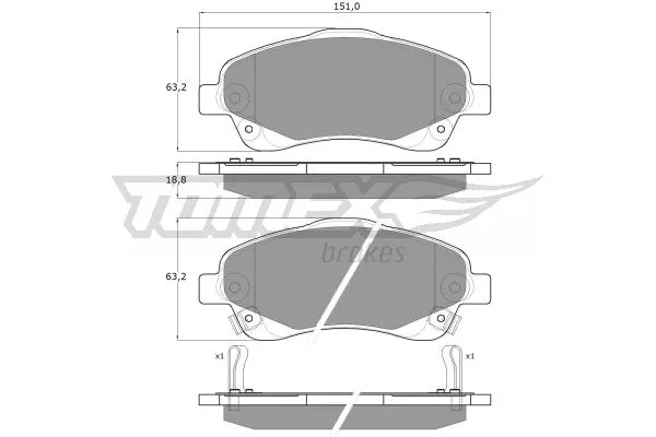 TX 13-61 TOMEX Brakes Комплект тормозных колодок, дисковый тормоз (фото 2)