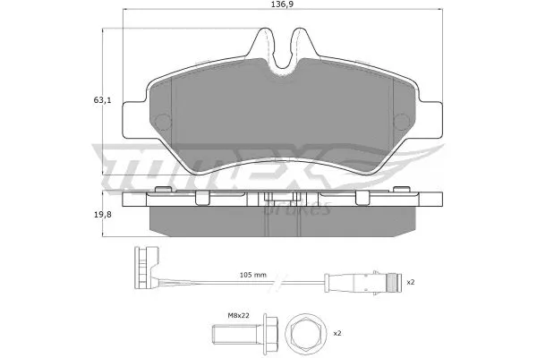 TX 14-27 TOMEX Brakes Комплект тормозных колодок, дисковый тормоз (фото 2)