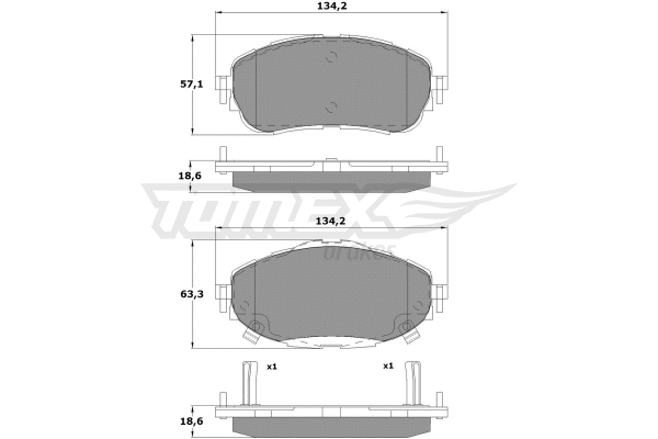 TX 16-99 TOMEX Brakes Комплект тормозных колодок, дисковый тормоз (фото 2)