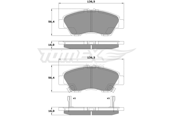 TX 17-55 TOMEX Brakes Комплект тормозных колодок, дисковый тормоз (фото 2)