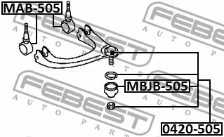 MBJB-505 FEBEST ремонтный комплект, несущие / направляющие шарниры (фото 2)