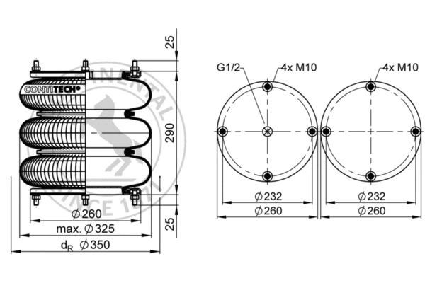 FT 412-32 1/2 M10 CONTITECH AIR SPRING Кожух пневматической рессоры (фото 1)