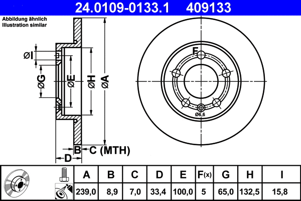 24.0109-0133.1 ATE Тормозной диск (фото 1)