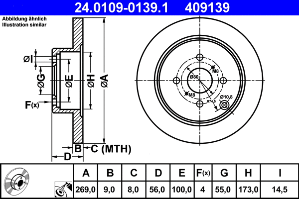 24.0109-0139.1 ATE Тормозной диск (фото 1)