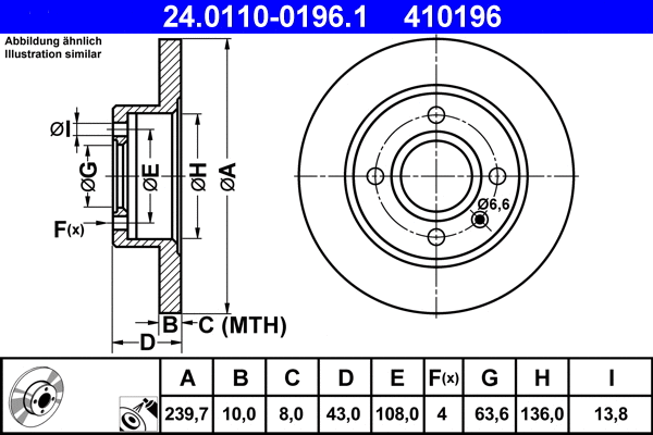 24.0110-0196.1 ATE Тормозной диск (фото 1)