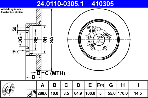 24.0110-0305.1 ATE Тормозной диск (фото 1)