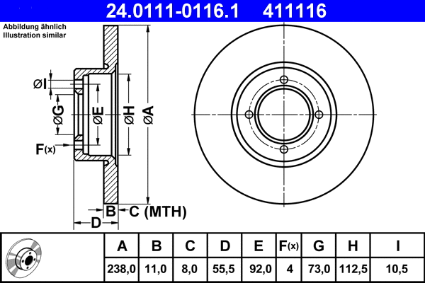 24.0111-0116.1 ATE Тормозной диск (фото 1)