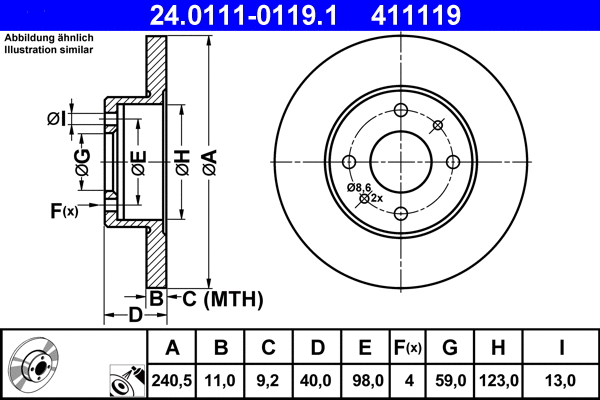 24.0111-0119.1 ATE Тормозной диск (фото 1)