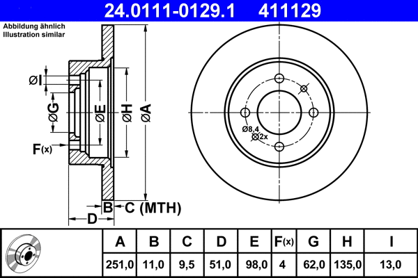 24.0111-0129.1 ATE Тормозной диск (фото 1)