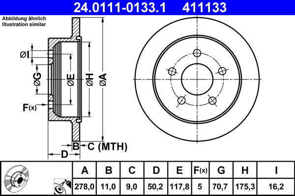 24.0111-0133.1 ATE Тормозной диск (фото 1)