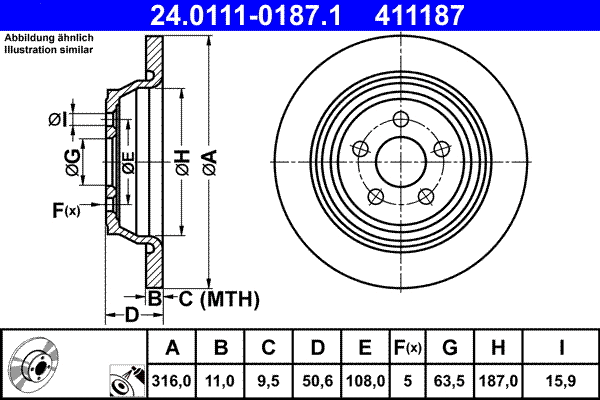24.0111-0187.1 ATE Тормозной диск (фото 1)