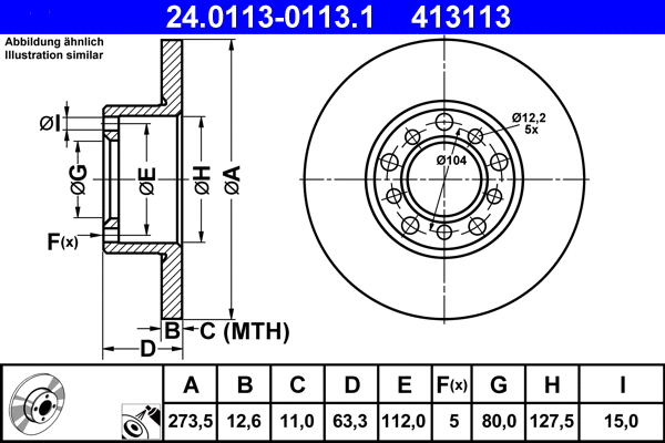 24.0113-0113.1 ATE Тормозной диск (фото 1)