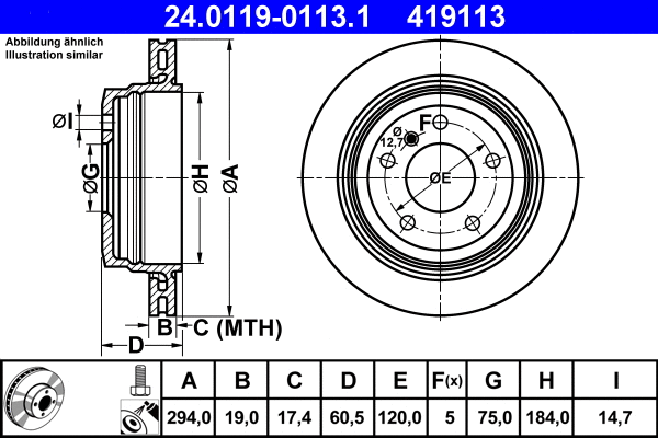 24.0119-0113.1 ATE Тормозной диск (фото 1)