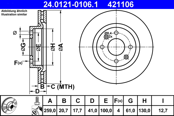 24.0121-0106.1 ATE Тормозной диск (фото 1)