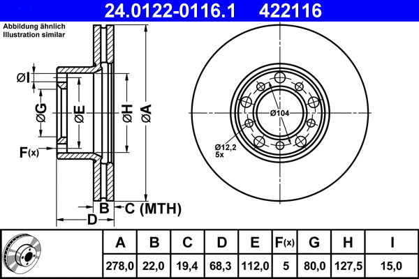 24.0122-0116.1 ATE Тормозной диск (фото 1)