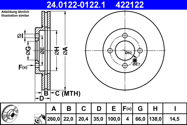 24.0122-0122.1 ATE Тормозной диск (фото 1)