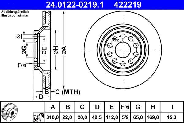 24.0122-0219.1 ATE Тормозной диск (фото 1)