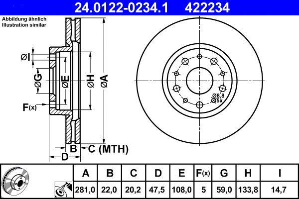 24.0122-0234.1 ATE Тормозной диск (фото 1)