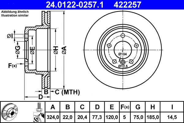 24.0122-0257.1 ATE Тормозной диск (фото 1)