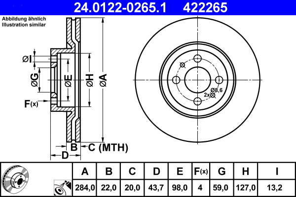 24.0122-0265.1 ATE Тормозной диск (фото 1)