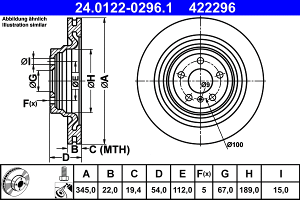 24.0122-0296.1 ATE Тормозной диск (фото 1)