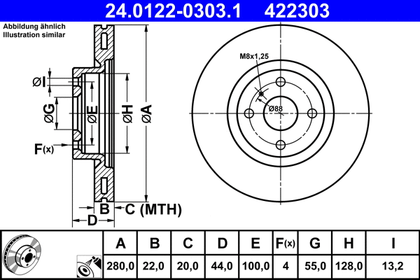 24.0122-0303.1 ATE Тормозной диск (фото 1)