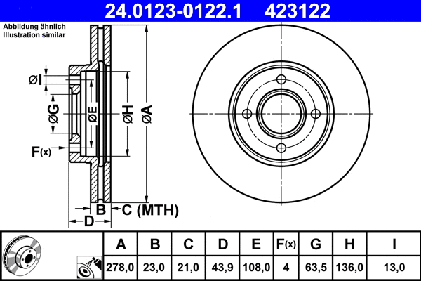 24.0123-0122.1 ATE Тормозной диск (фото 1)