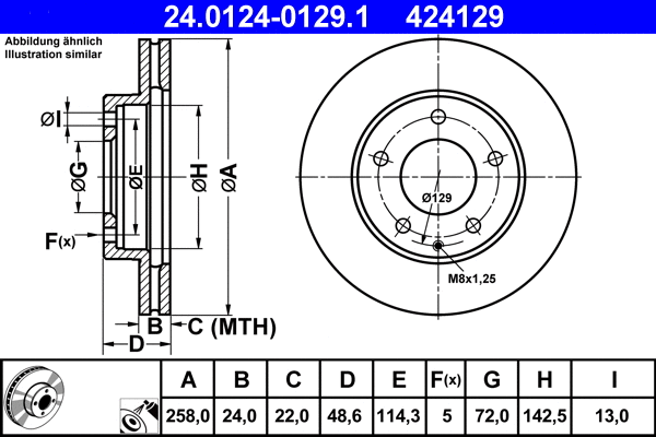 24.0124-0129.1 ATE Тормозной диск (фото 1)